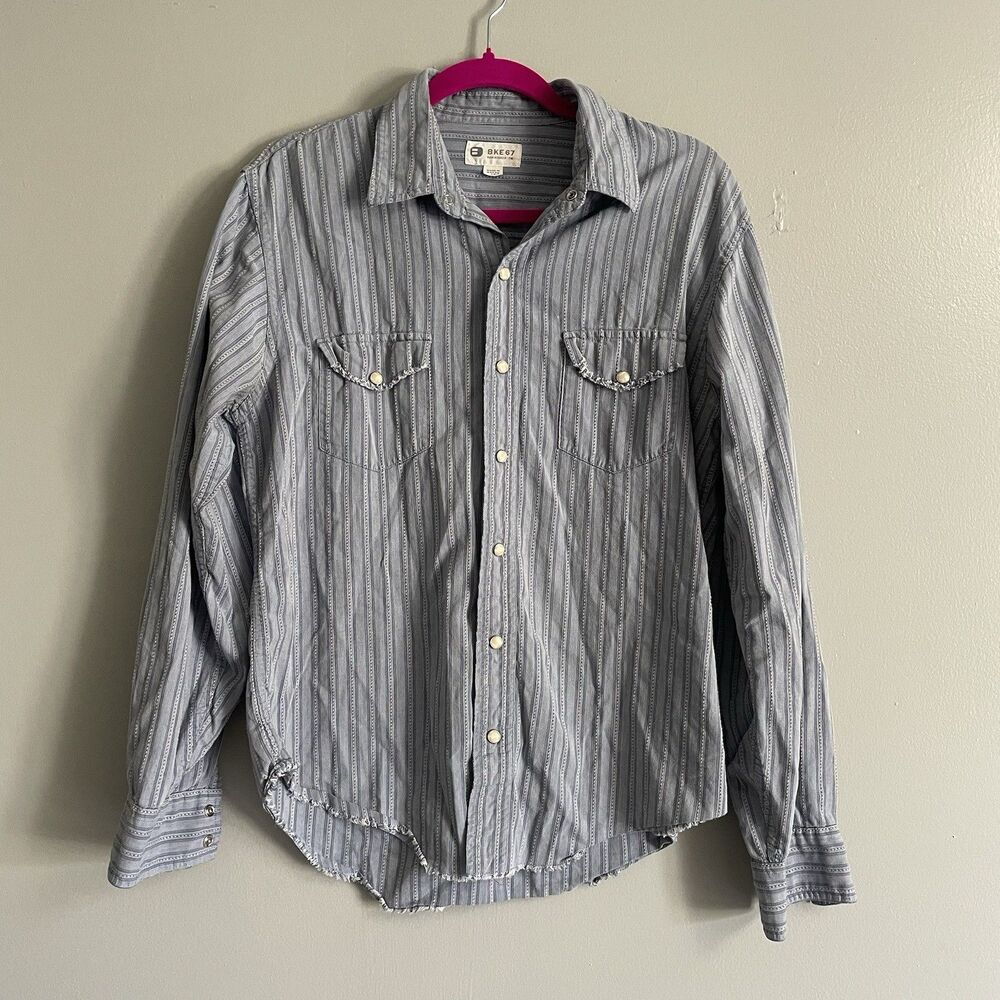 Men’s BKE 67 Long Sleeve Snap Down Medium Blue Tan
